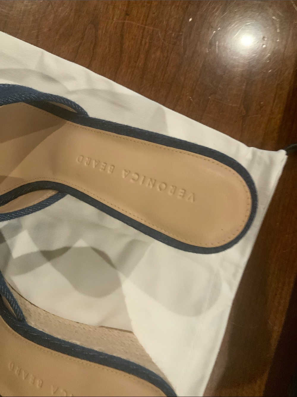 Veronica Beard Denim Blue Crisscross Wedge Mules - Picture 2 of 4